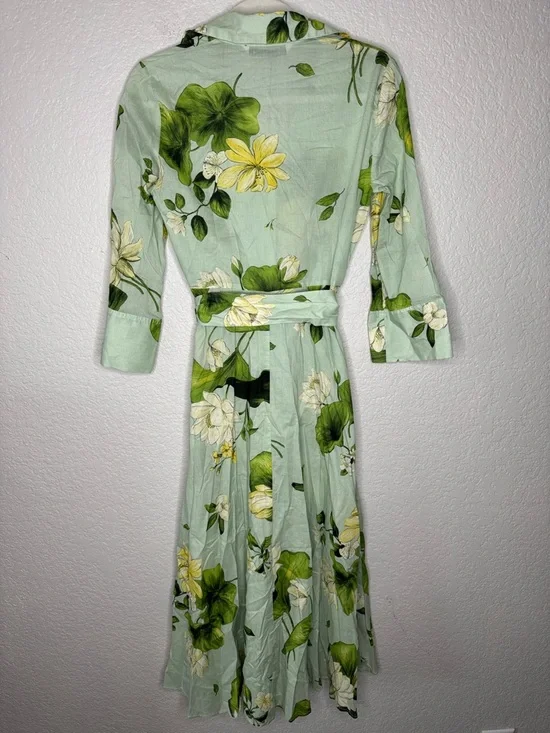 NWT Zara ZW Collection Green Floral Button Down Shirt Dress Midi w/ Belt XS - Picture 7 of 9